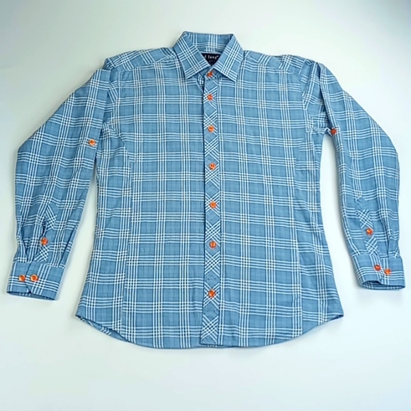 Jared Lang Other - Jared Lang Men's Size S/P Button Front Slim Fit Shirt Blue/White Roll Tab Sleeve